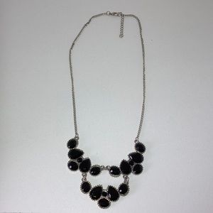Black Bling Necklace with Silver Chain